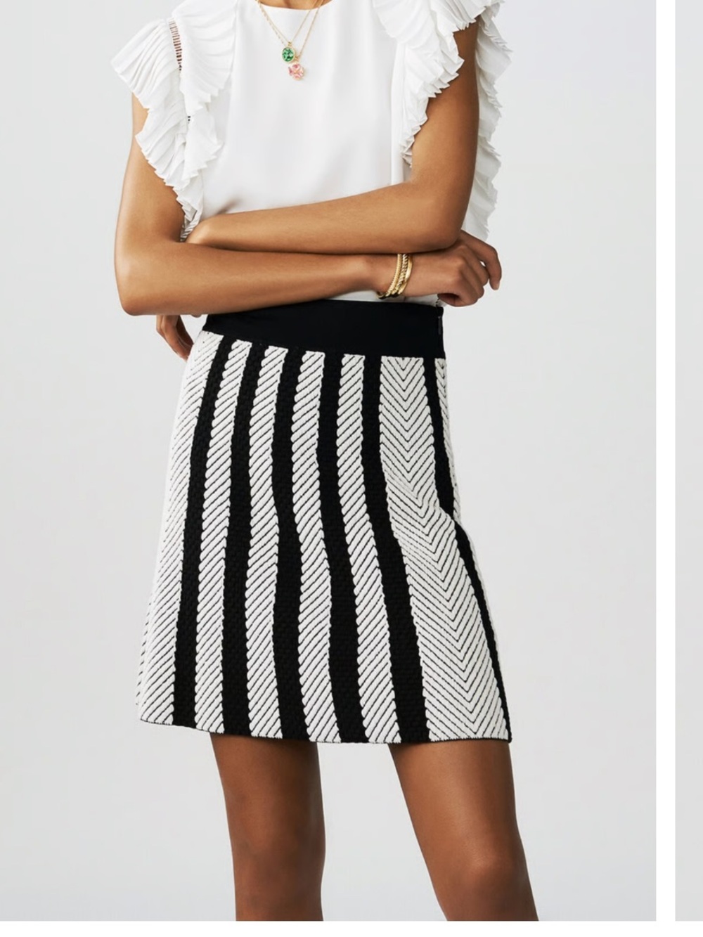 Maje Black and White Striped Mini Skirt